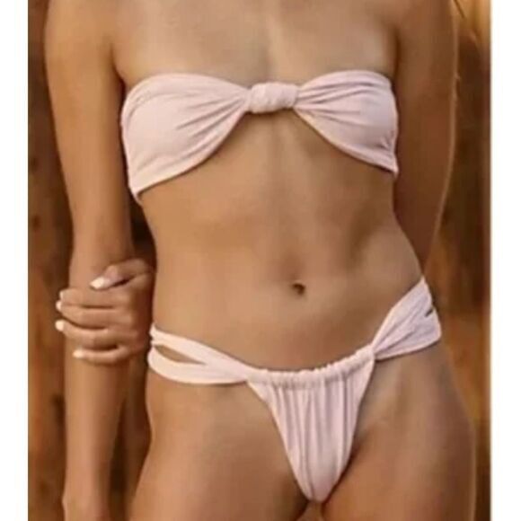 New! Set! Stone Fox Swim‎ lele knotted bandeau top bijou bottoms, size L. - Picture 1 of 11